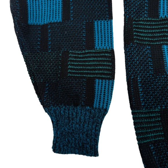 Vintage‎ Sostanza Geometric Oversized Cardigan Sweater Blue Black Large - Picture 4 of 6